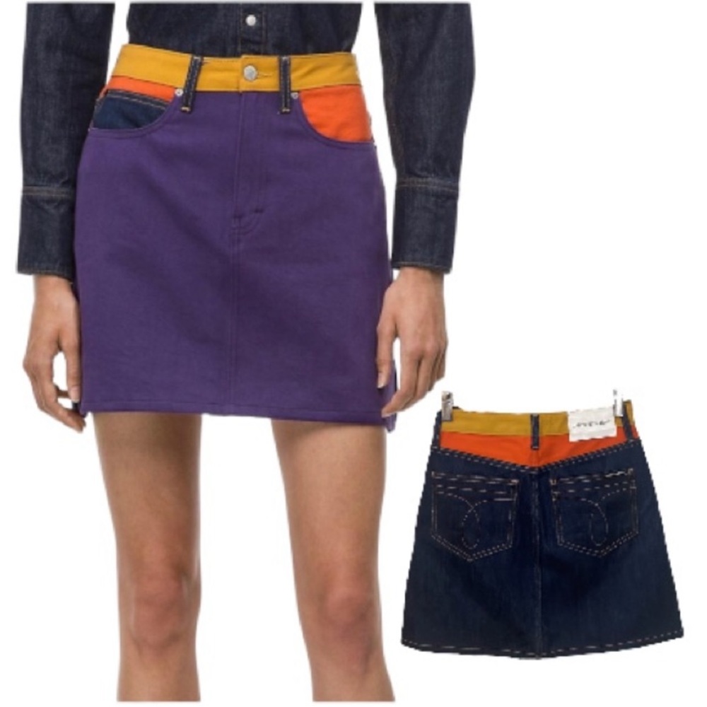 Calvin Klein Ukelely Patch Colour Block Denim Skirt Size 27